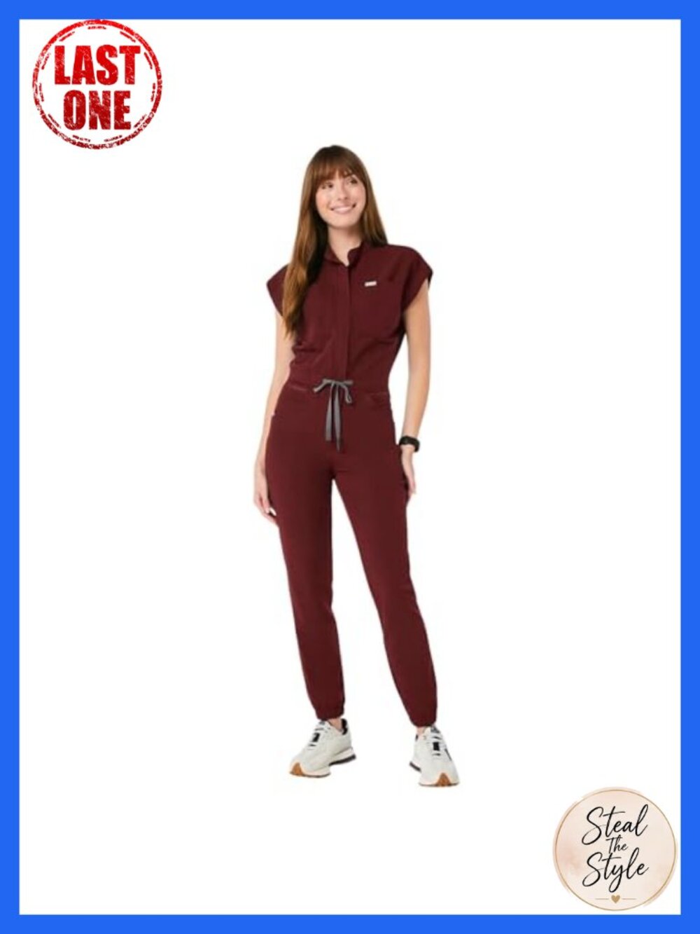 Medical Scrub Jumpsuit Womens One-Piece Jogger 9 Pockets High Rise